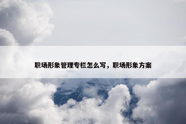 职场形象管理专栏怎么写，职场形象方案