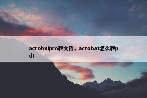 acrobxipro转文档，acrobat怎么转pdf