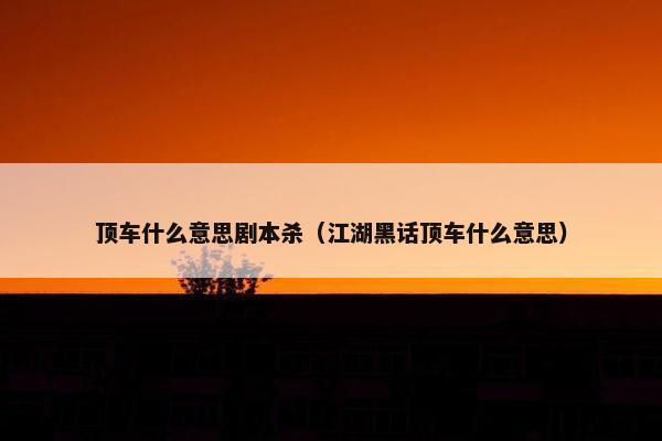 顶车什么意思剧本杀（江湖黑话顶车什么意思）