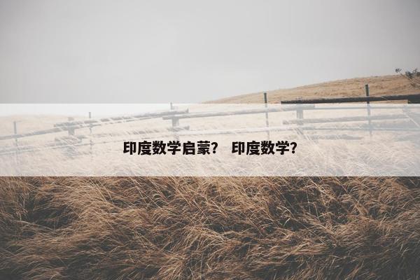 印度数学启蒙？ 印度数学？